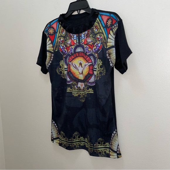 Reworked colorful one of a kind clubbing it boy cutout short sleeve tee size S - Picture 4 of 14